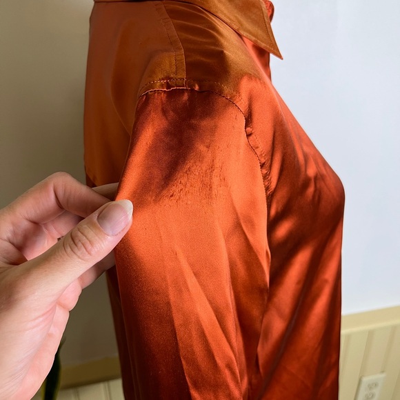 L’AGENCE NWT 100% Silk Button Down Blouse S Rust Copper Satin Office Work Shirt - Picture 12 of 12